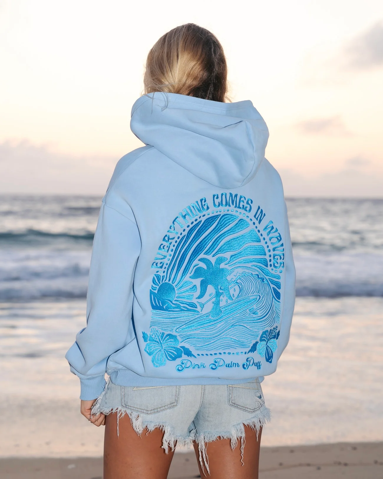"Everything Comes in Waves” Hoodie in Blue - Image 3