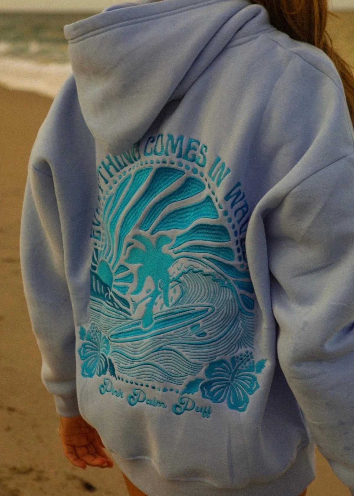 "Everything Comes in Waves” Hoodie in Blue - Image 7