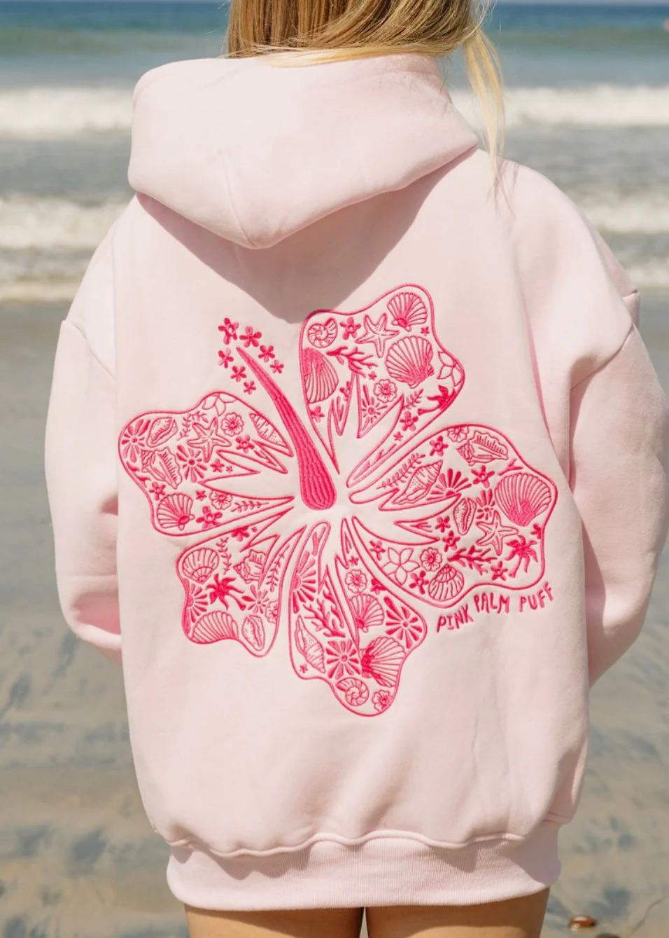 "Hawaii Hibiscus" Hoodie in Blush - Image 5